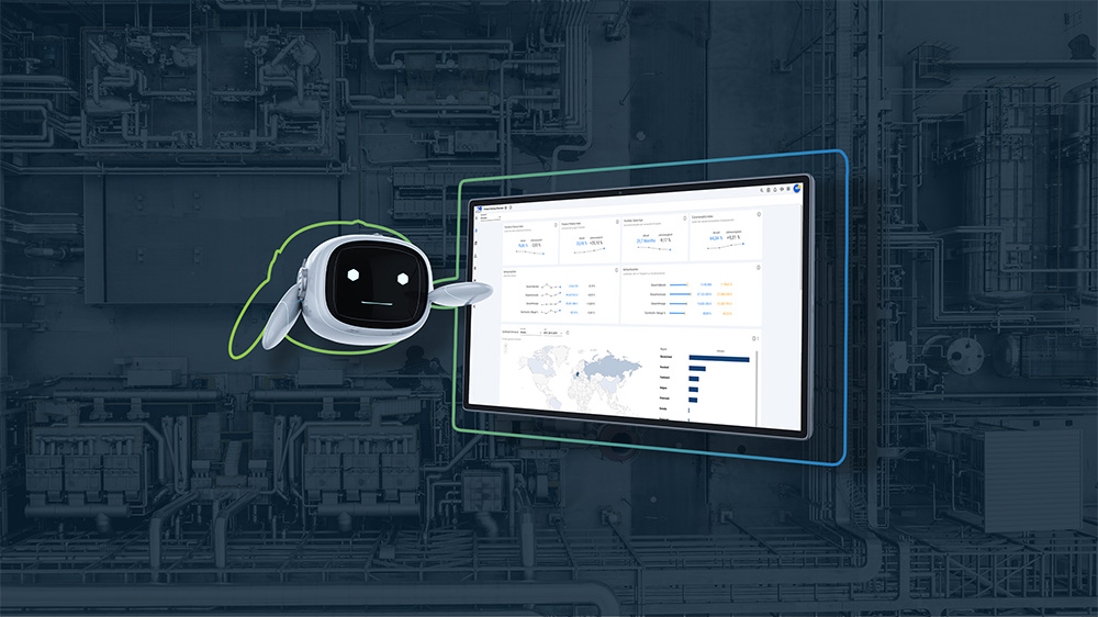 Beitragsbild zum Blogartikel zu Product Mining: zeigt ein Product-Mining-Dashboard von Soley und ein Fertigungsumfeld im Hintergrund